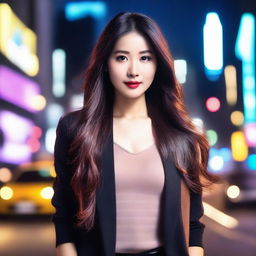 A beautiful Asian woman with a confident and captivating presence