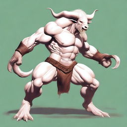 An albino Minotaur with long forward-pointing horns that have engravings all over them