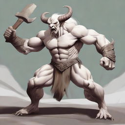 An albino Minotaur with long forward-pointing horns that have engravings all over them