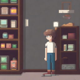 A pixel art drawing of a nostalgic boy