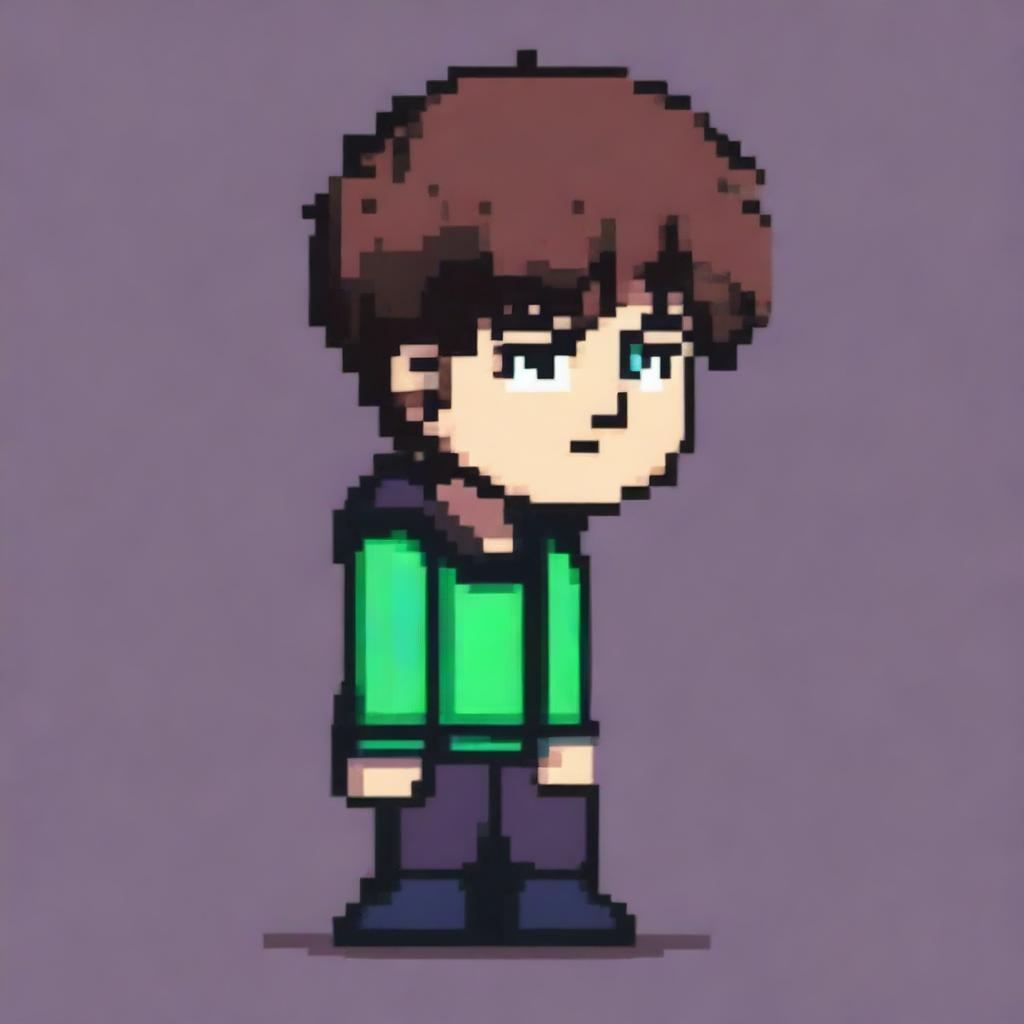 A pixel art drawing of a sad boy