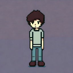 A pixel art drawing of a sad boy