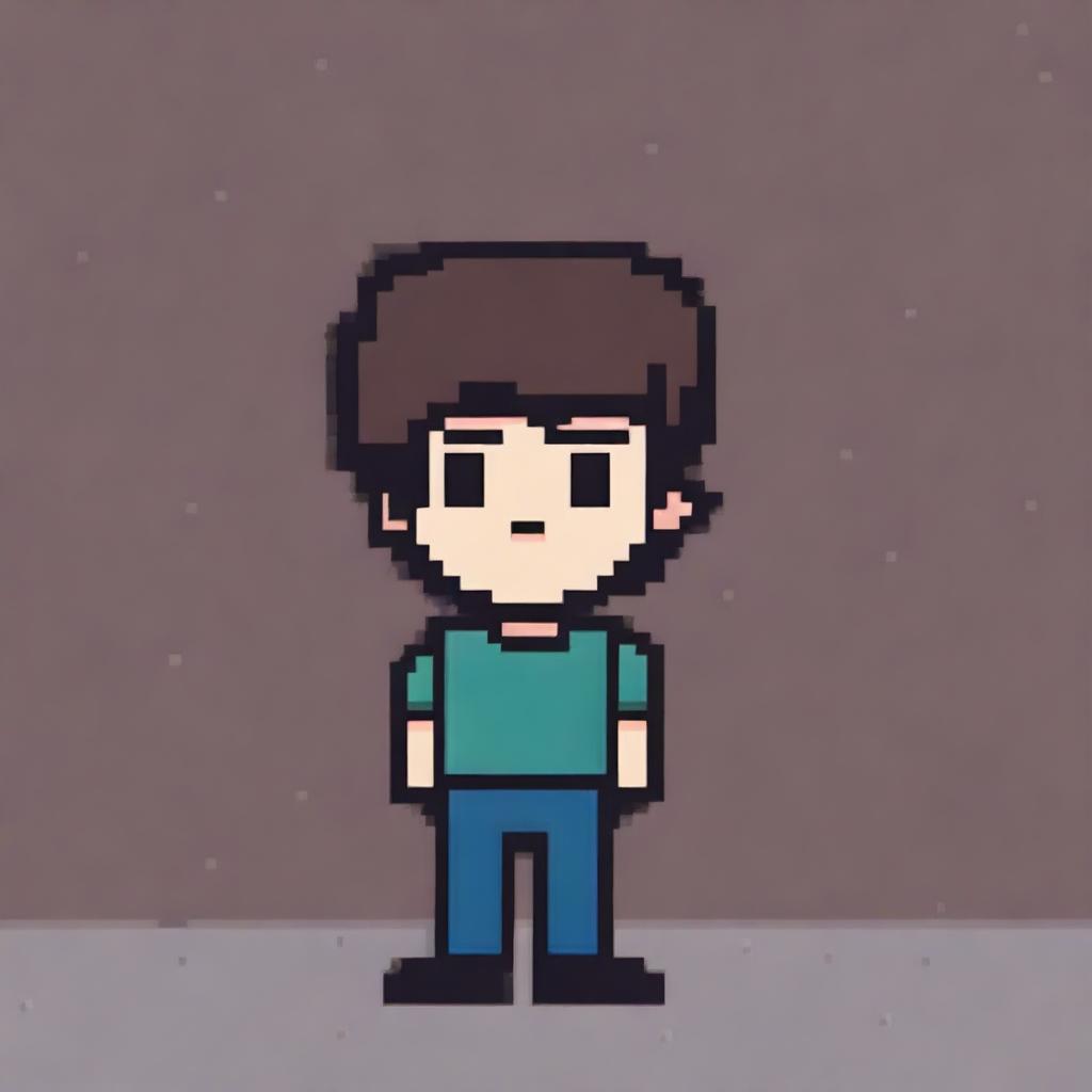 A pixel art drawing of a sad boy