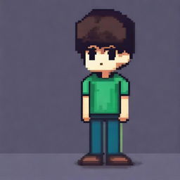 A pixel art drawing of a sad boy