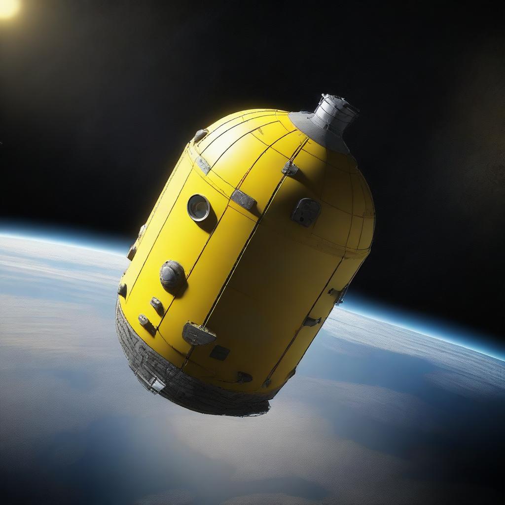 A detailed image of a space capsule orbiting Earth