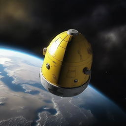 A detailed image of a space capsule orbiting Earth