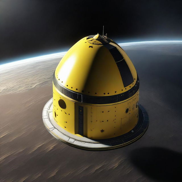 A detailed image of a space capsule orbiting Earth