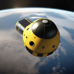 A detailed image of a space capsule orbiting Earth