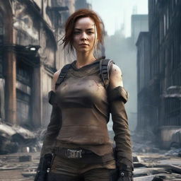 Create an image of Lily, a former tech company engineer, in a post-apocalyptic world