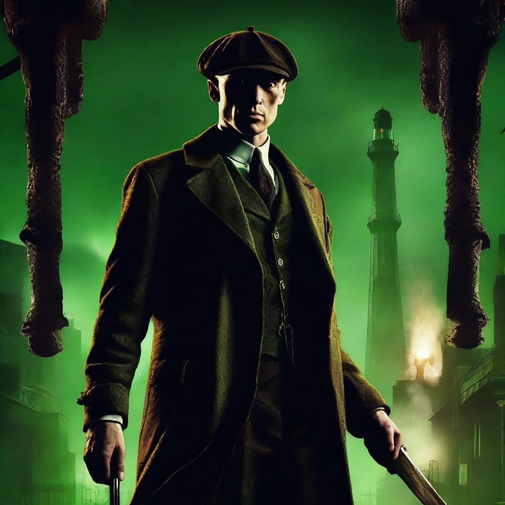 A movie poster for 'TOMMY', featuring Thomas Shelby from Peaky Blinders as a one-handed man, gripping a knife and a pistol