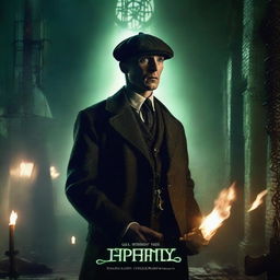 A movie poster for 'TOMMY', featuring Thomas Shelby from Peaky Blinders as a one-handed man, gripping a knife and a pistol