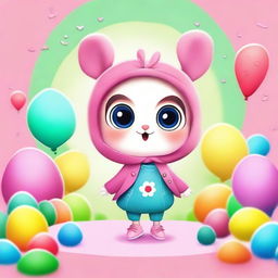 Create an image featuring a cute and adorable character in a playful and colorful environment