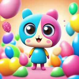 Create an image featuring a cute and adorable character in a playful and colorful environment