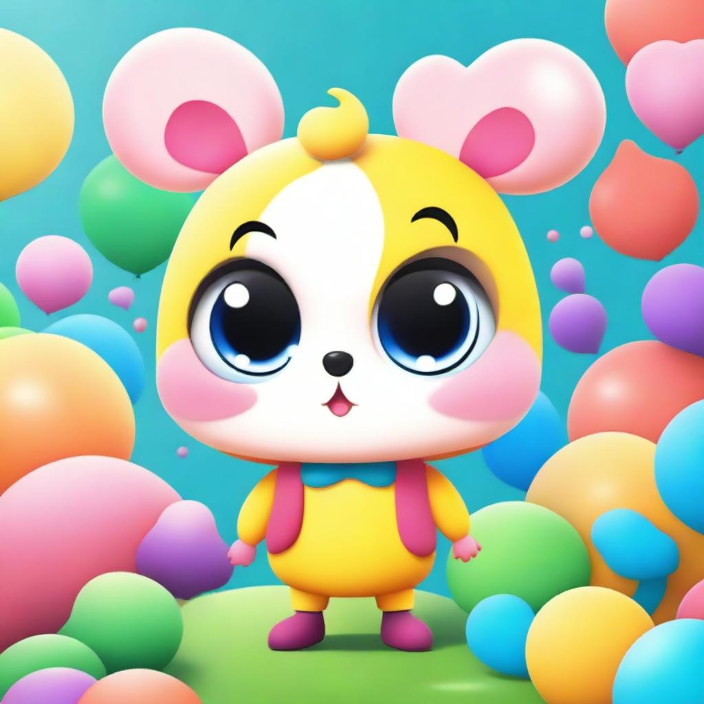 Create an image featuring a cute and adorable character in a playful and colorful environment