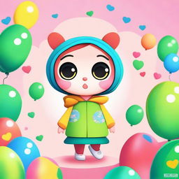 Create an image featuring a cute and adorable character in a playful and colorful environment