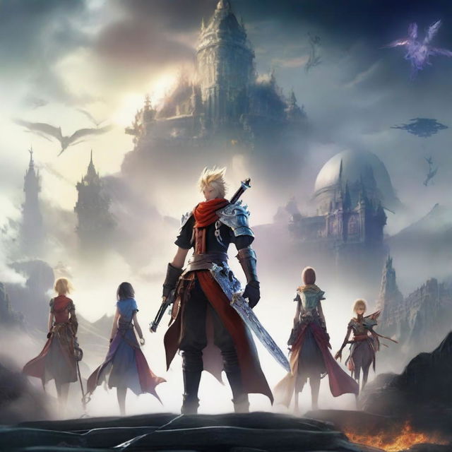 Create a detailed and vibrant image summarizing the story of Final Fantasy XVI in the world of Valisthea