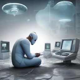 Create an image depicting the impact of technological development on the future of humanity