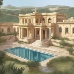 A detailed illustration of Ancient King David's palace, with its grand architecture and intricate details