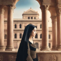 A captivating book cover featuring an ancient palace in the background, with its grand architecture and historical charm