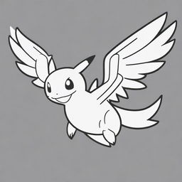 Outline of a creative, flying type Pokemon in a dynamic pose, suitable for coloring