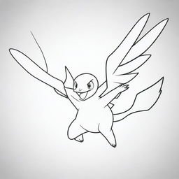 Outline of a creative, flying type Pokemon in a dynamic pose, suitable for coloring