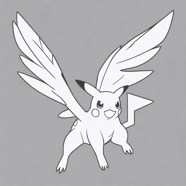 Outline of a creative, flying type Pokemon in a dynamic pose, suitable for coloring