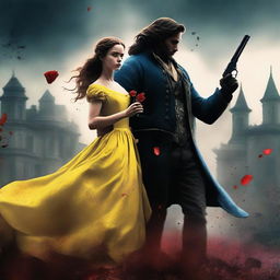 A dark-themed cover featuring a girl wearing a yellow dress similar to Belle from Beauty and the Beast