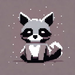 A sad raccoon depicted in pixel art style, with a melancholic expression and a simple, colorful background