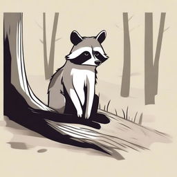 A sad raccoon waiting patiently, depicted in a calm and melancholic scene