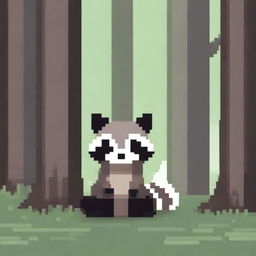 A sad raccoon waiting patiently, depicted in pixel art style