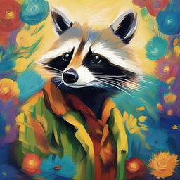 A raccoon depicted in the style of a Van Gogh painting