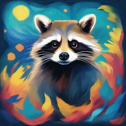 A raccoon depicted in the style of a Van Gogh painting