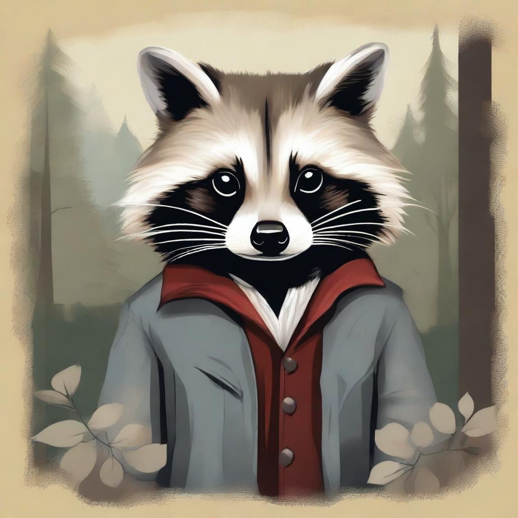 A raccoon depicted in the style of an old painting