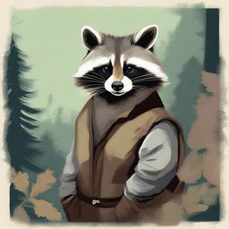 A raccoon depicted in the style of an old painting