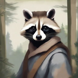 A raccoon depicted in the style of an old painting