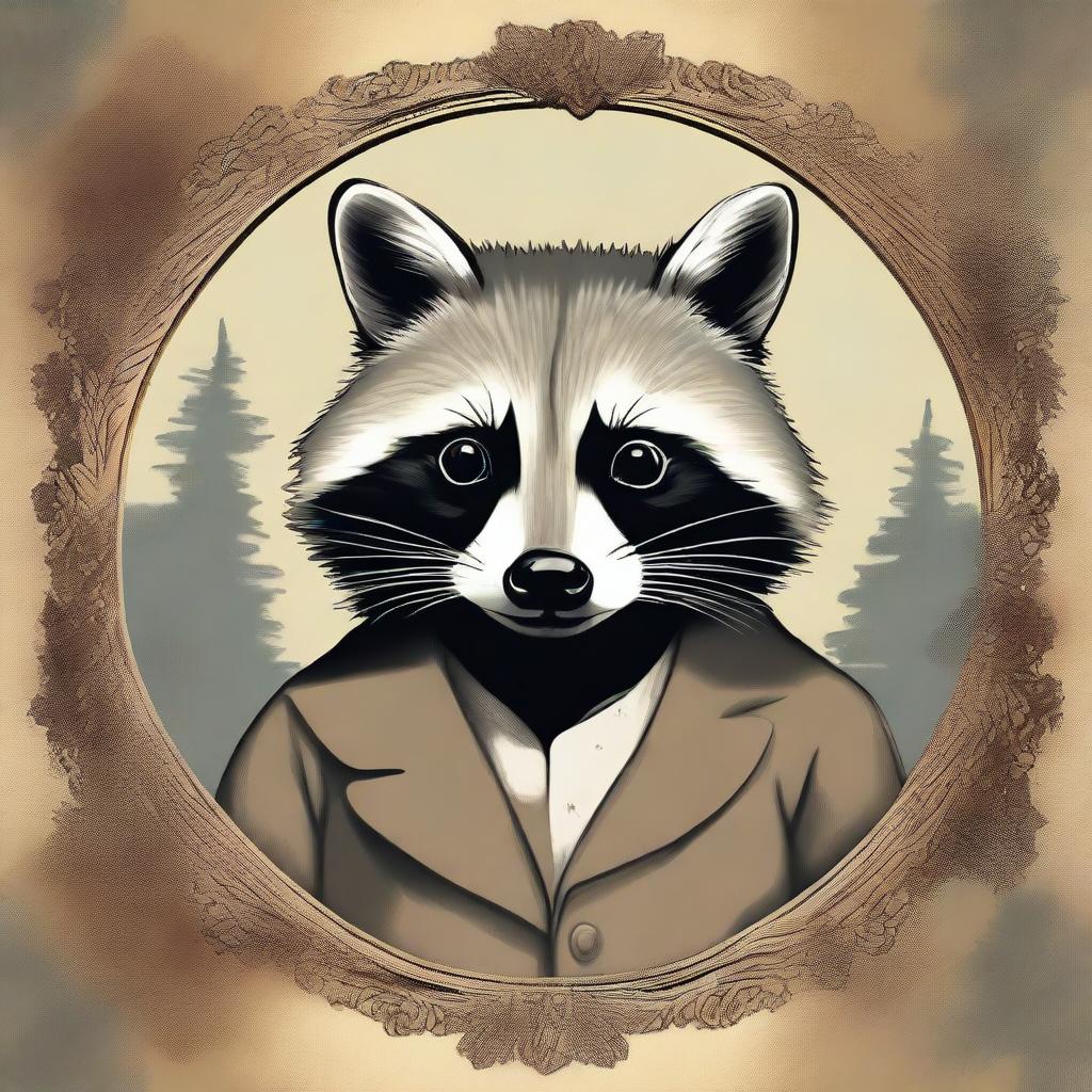 A raccoon depicted in the style of an old, antique painting