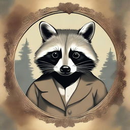 A raccoon depicted in the style of an old, antique painting