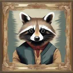 A raccoon depicted in the style of an old, antique painting