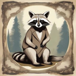 A raccoon depicted in the style of an old, antique painting