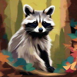 A raccoon depicted in the style of a painting