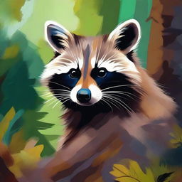 A raccoon depicted in the style of a painting