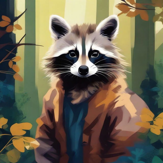 A raccoon depicted in the style of a painting