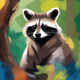 A raccoon depicted in the style of a painting