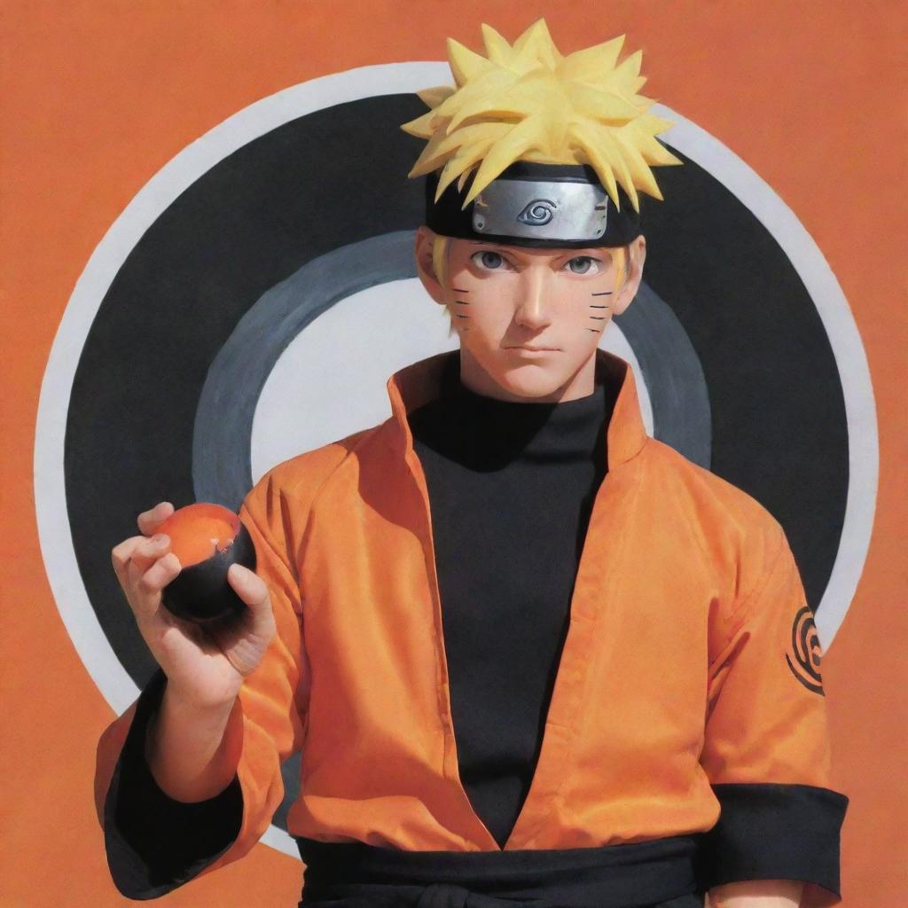 A detailed, vibrant image of Naruto Uzumaki, a ninja from the eponymous anime, dressed in his classic orange and black outfit, holding a Rasengan sphere in his hand.