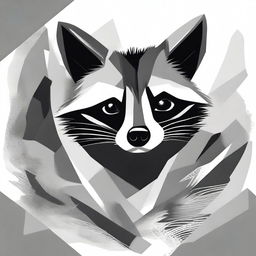 A raccoon depicted in a complex, abstract, monochromatic painting style