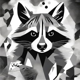 A raccoon depicted in a complex, abstract, monochromatic painting style