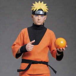 A detailed, vibrant image of Naruto Uzumaki, a ninja from the eponymous anime, dressed in his classic orange and black outfit, holding a Rasengan sphere in his hand.