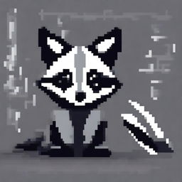 A monochromatic, abstract, and complex pixel art painting of a raccoon