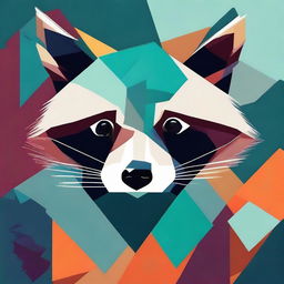 An abstract geometric painting of a raccoon