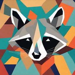 An abstract geometric painting of a raccoon